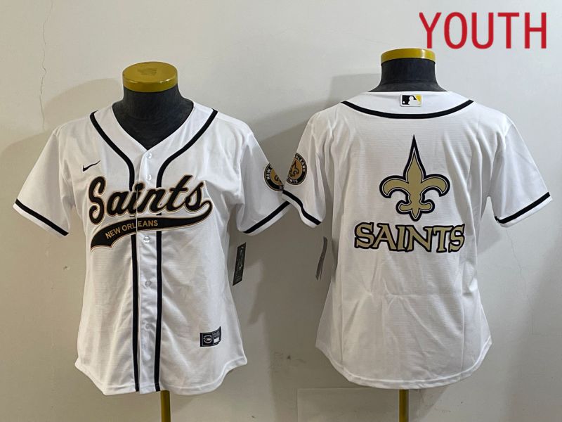 Youth New Orleans Saints Blank White Joint Name 2024 Nike Limited NFL Jersey style 3